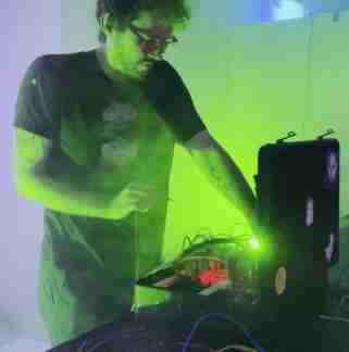 Me, playing the modular briefcase synth